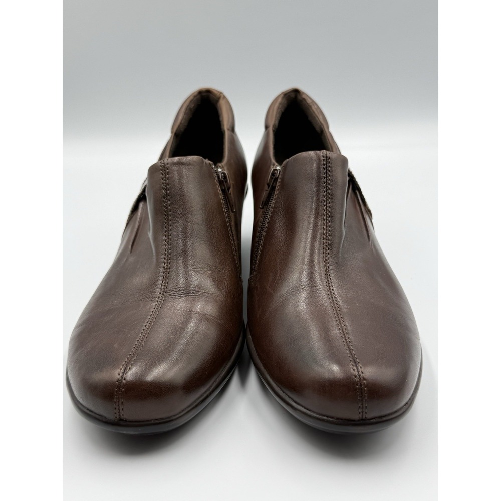 Clarks Brown Leather Side Zipper Slip On Shoes Women's 8M